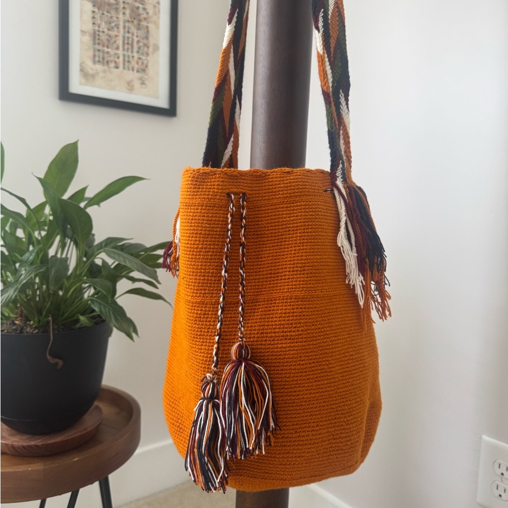 New Handcrafted mustard Woven Bag